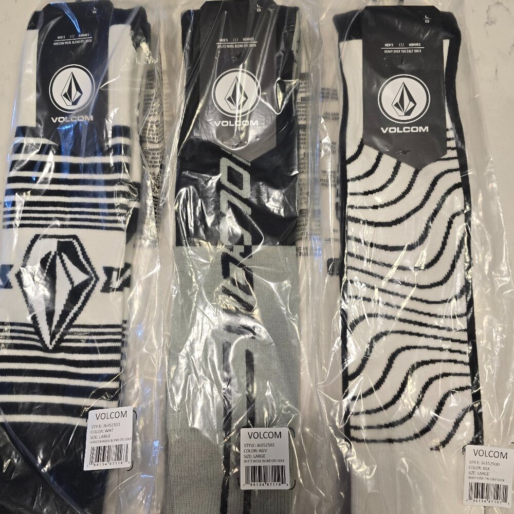 LOT VOLCOM Men's Crew Socks WOOL COTTON BLEND SKIING SNOWBOARDING LARGE 9-12 NEW